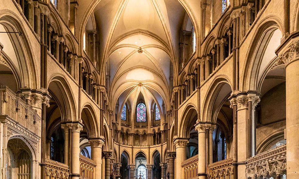 Canterbury, United Kingdom - 10 September, 2022: view of the altar and steps leading to the Trinity Chapel inside the Canterbury Cathedral